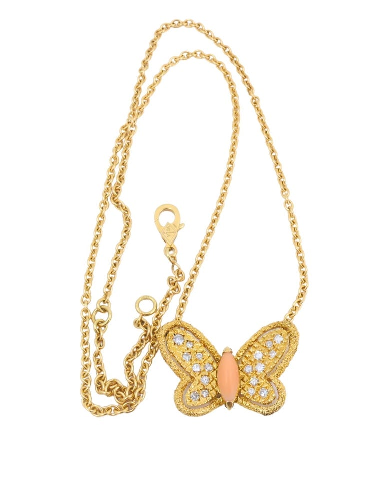 Van Cleef & Arpels Butterfly Necklace Diamond Coral 18k Gold - 6