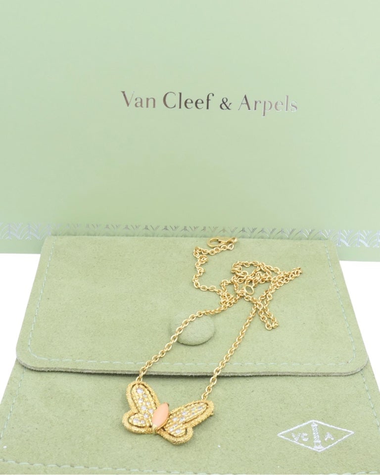 Van Cleef & Arpels Butterfly Necklace Diamond Coral 18k Gold - 8
