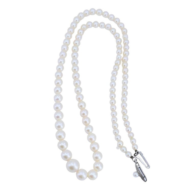 Vintage Mikimoto Akoya Pearl Graduated Necklace with Silver Clasp - 4