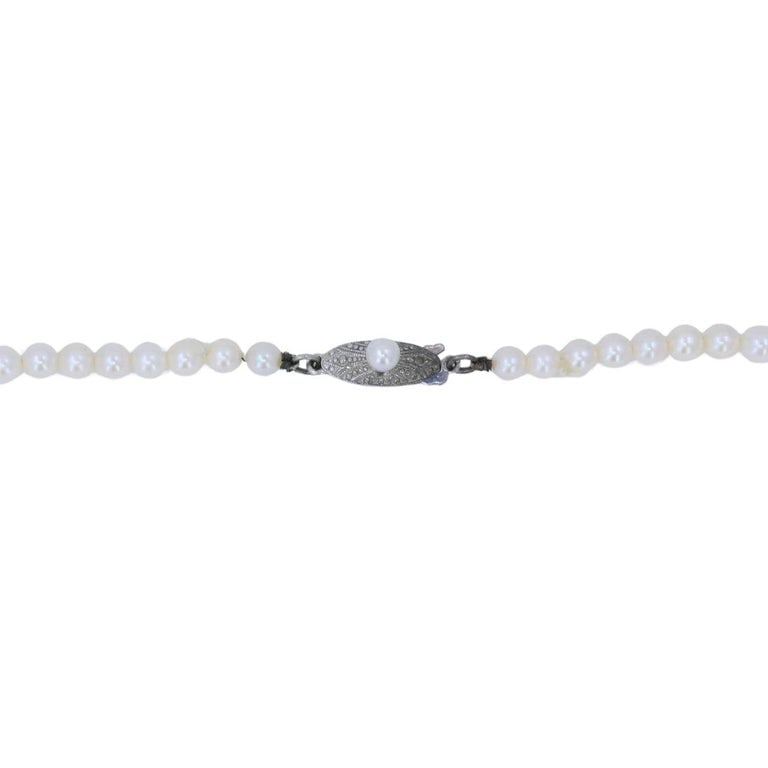Vintage Mikimoto Akoya Pearl Graduated Necklace with Silver Clasp - 6