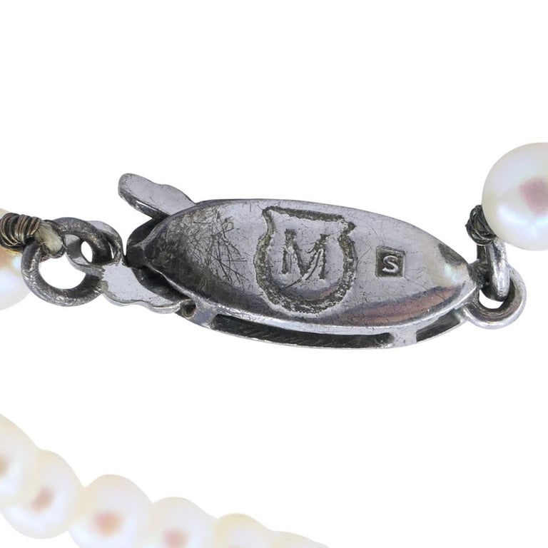 Vintage Mikimoto Akoya Pearl Graduated Necklace with Silver Clasp - 8