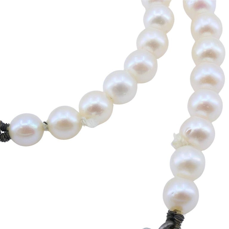 Vintage Mikimoto Akoya Pearl Graduated Necklace with Silver Clasp - 9
