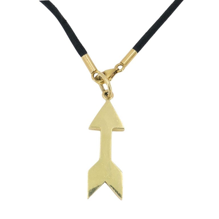 Cartier 18k Gold Arrow Pendant Black Silk Cord Necklace - 4