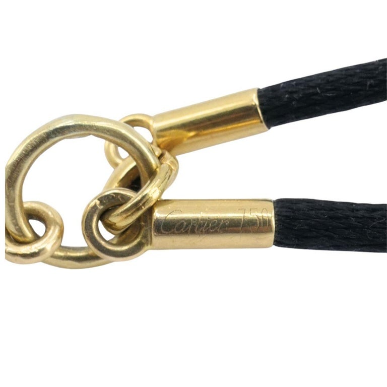 Cartier 18k Gold Arrow Pendant Black Silk Cord Necklace - 6