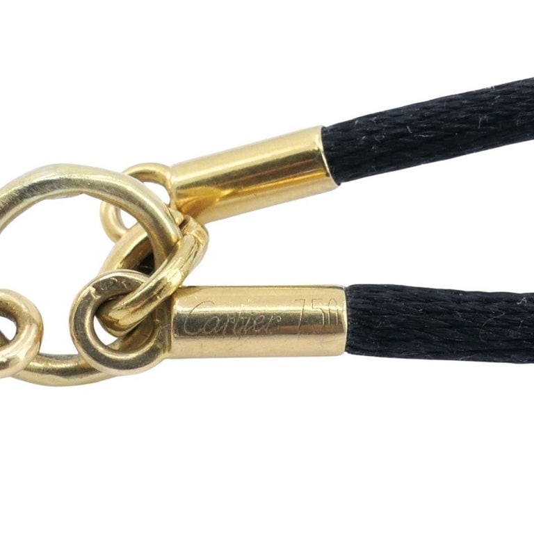 Cartier 18k Gold Arrow Pendant Black Silk Cord Necklace - 9
