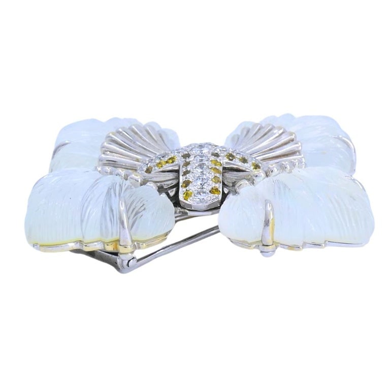 Seaman Schepps 18k Gold Diamond Maltese Cross Brooch Carved Rock Crystal Sapphir - 5