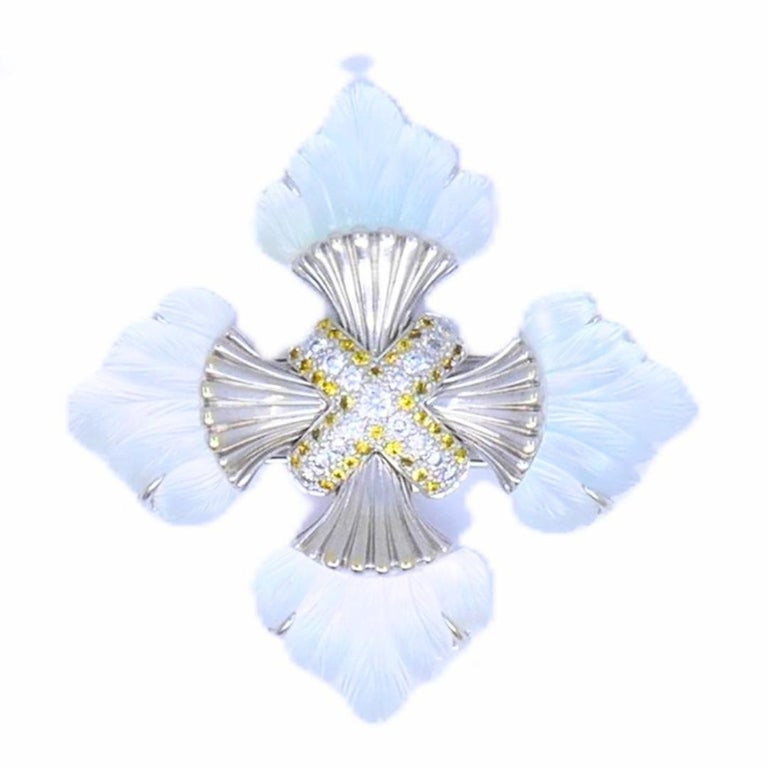 Seaman Schepps 18k Gold Diamond Maltese Cross Brooch Carved Rock Crystal Sapphir - 6