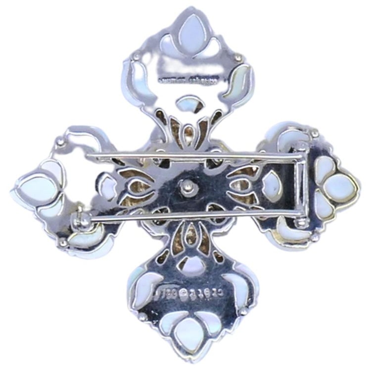 Seaman Schepps 18k Gold Diamond Maltese Cross Brooch Carved Rock Crystal Sapphir - 7
