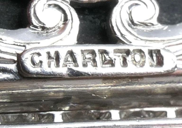 Art Deco Platinum Diamond & Onyx Double Clip Brooch Charlton & Co. - 6