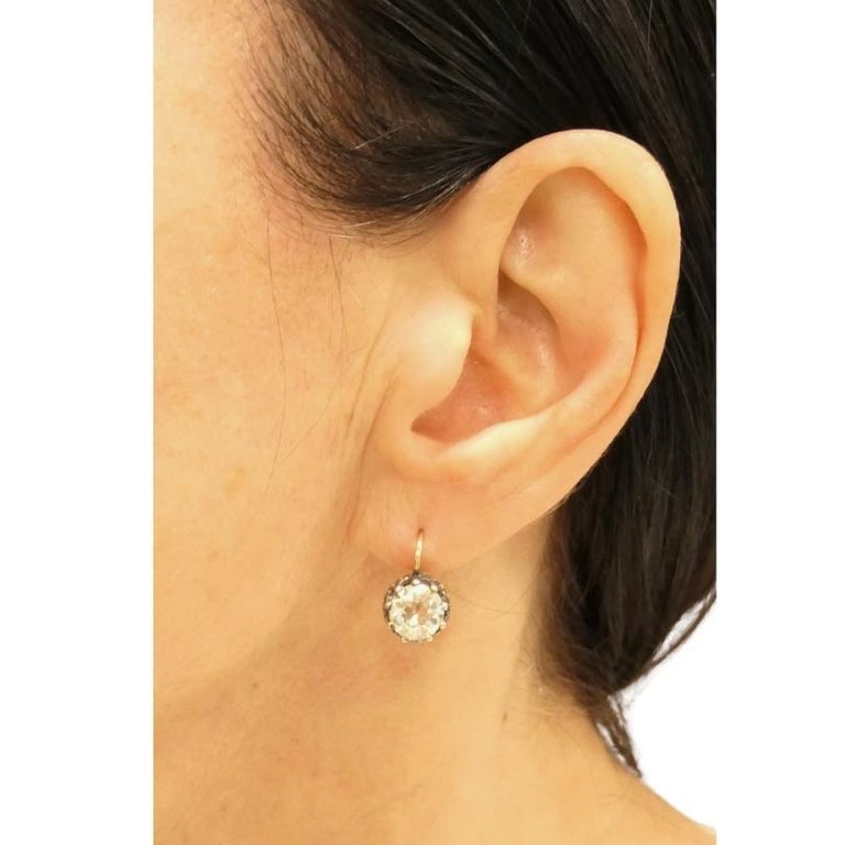 Victorian Diamond Drop Earrings 14k Gold Silver Old European Cut, Antique - 2