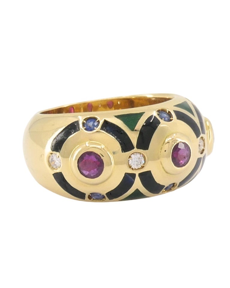 Cartier Vintage Dome Ring Gold Gemstones Enamel Size 5.75 - 3