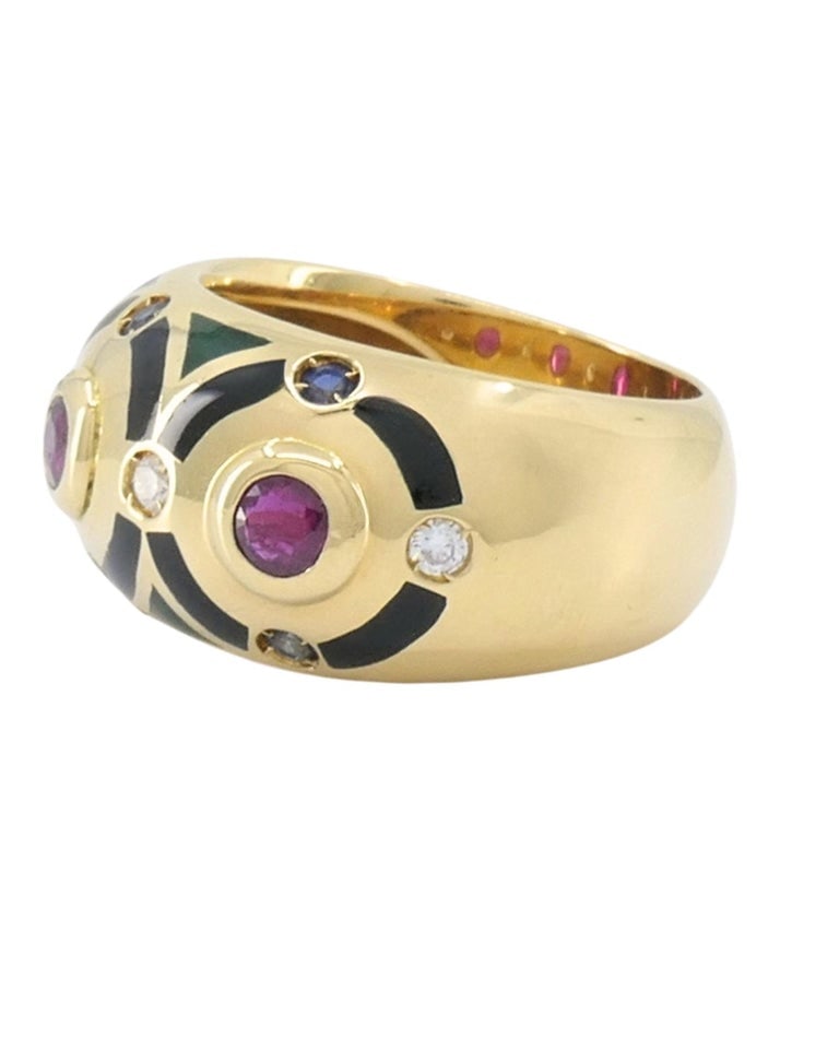 Cartier Vintage Dome Ring Gold Gemstones Enamel Size 5.75 - 4