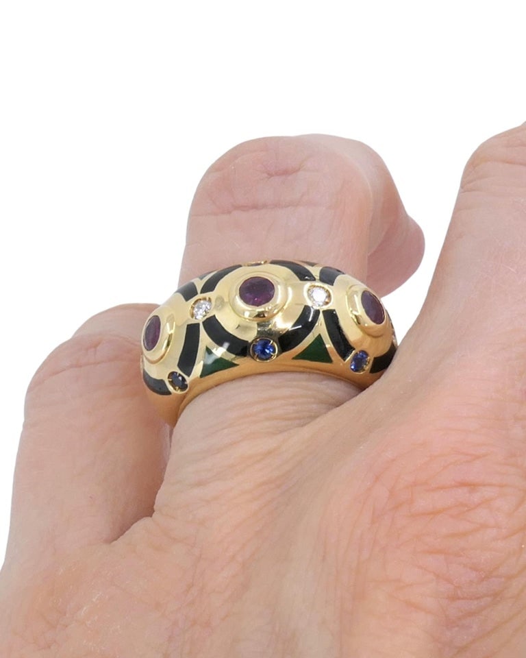 Cartier Vintage Dome Ring Gold Gemstones Enamel Size 5.75 - 9