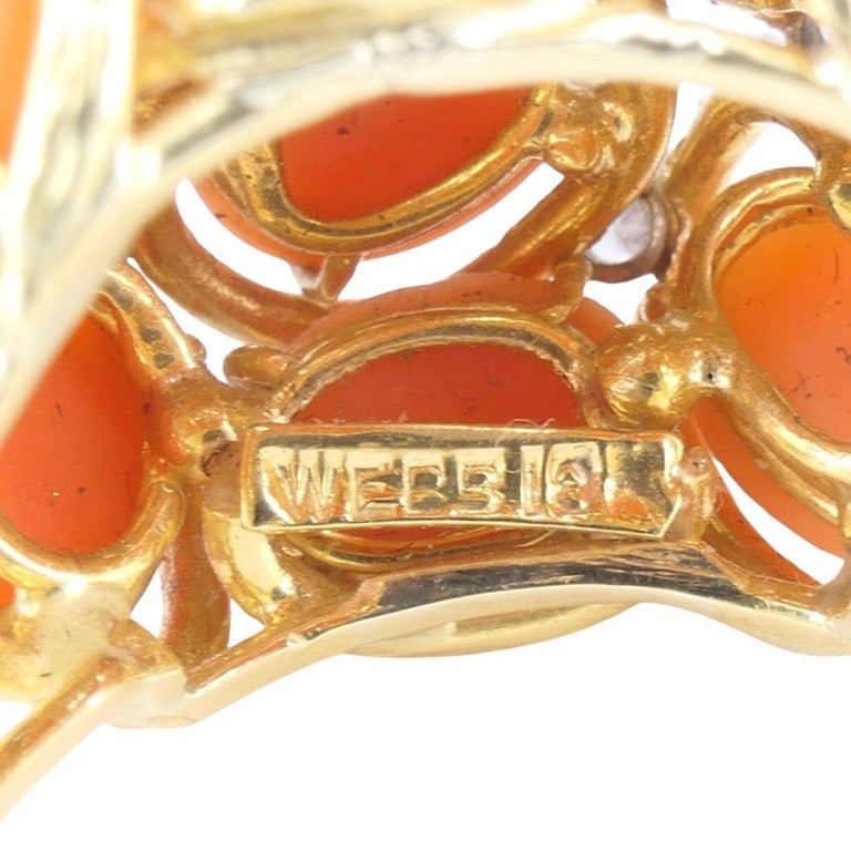 David Webb 18k Gold Coral Diamond Cocktail Dome Ring - 10