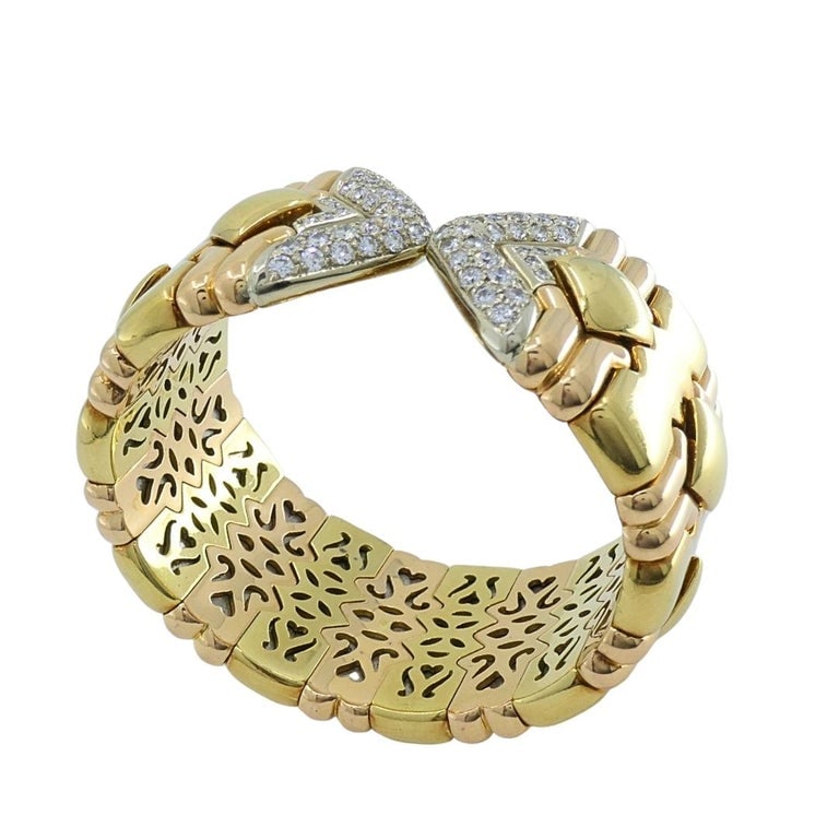 Chopard 18k Gold Multicolor Flexible Diamond PavÃ© Cuff Bracelet, 1970s - 10