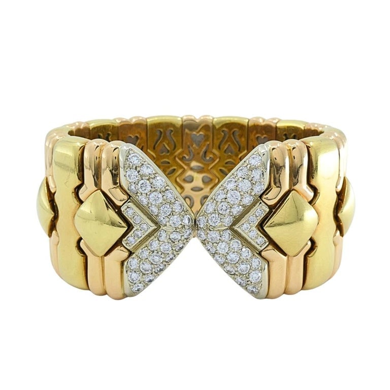Chopard 18k Gold Multicolor Flexible Diamond PavÃ© Cuff Bracelet, 1970s - 6