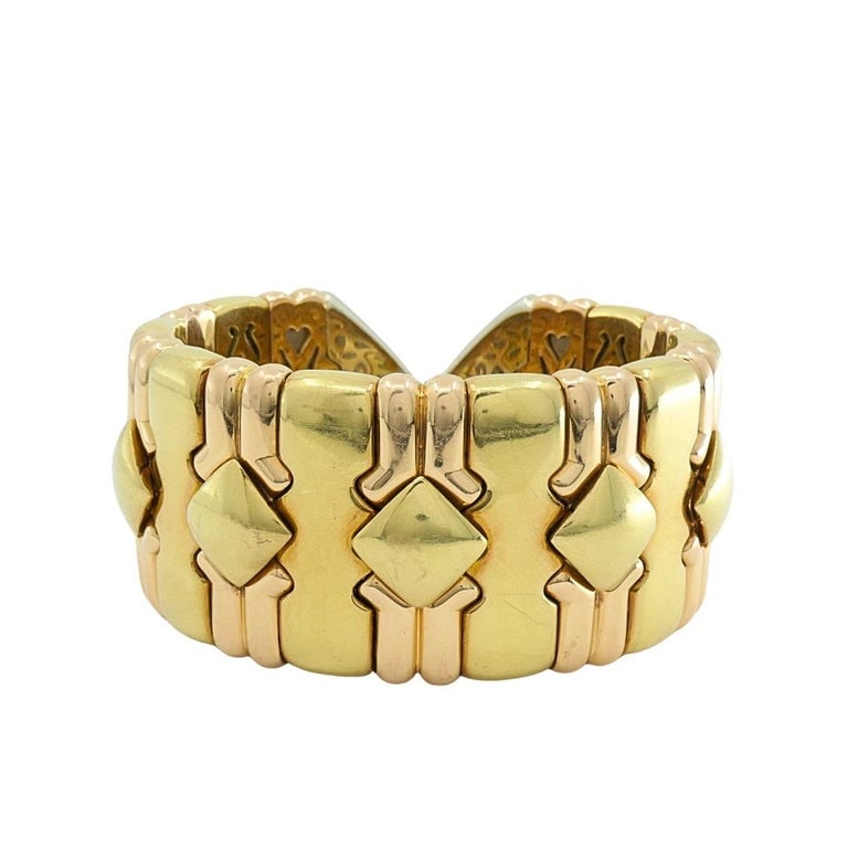 Chopard 18k Gold Multicolor Flexible Diamond PavÃ© Cuff Bracelet, 1970s - 9