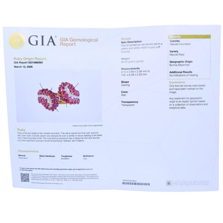 Boucheron Ruby Bracelet Diamond Gold Platinum Burmese Ruby GIA, French - 2