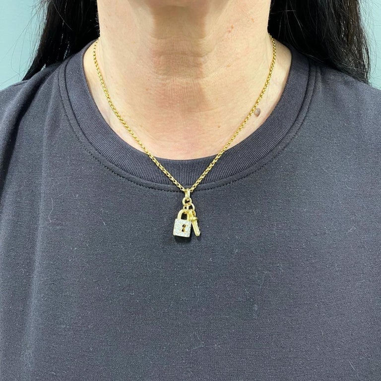 14k Gold Diamond Lock & Key Pendant Necklace - 2