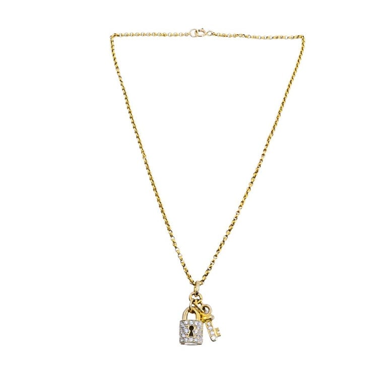 14k Gold Diamond Lock & Key Pendant Necklace - 3