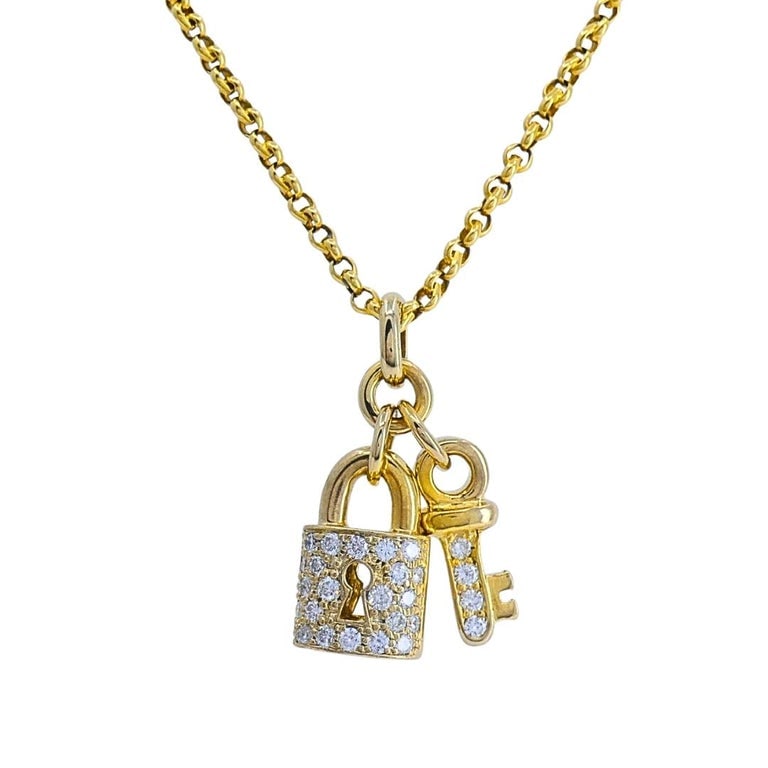 14k Gold Diamond Lock & Key Pendant Necklace - 4