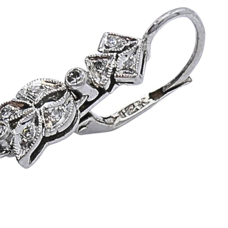 Art Deco-Style 12k White Gold Emerald Diamond Drop Earrings - 9