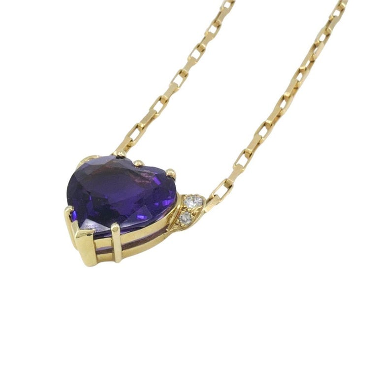 UnoAErre Italian 14k Gold Diamond Amethyst Heart Pendant Necklace - 5