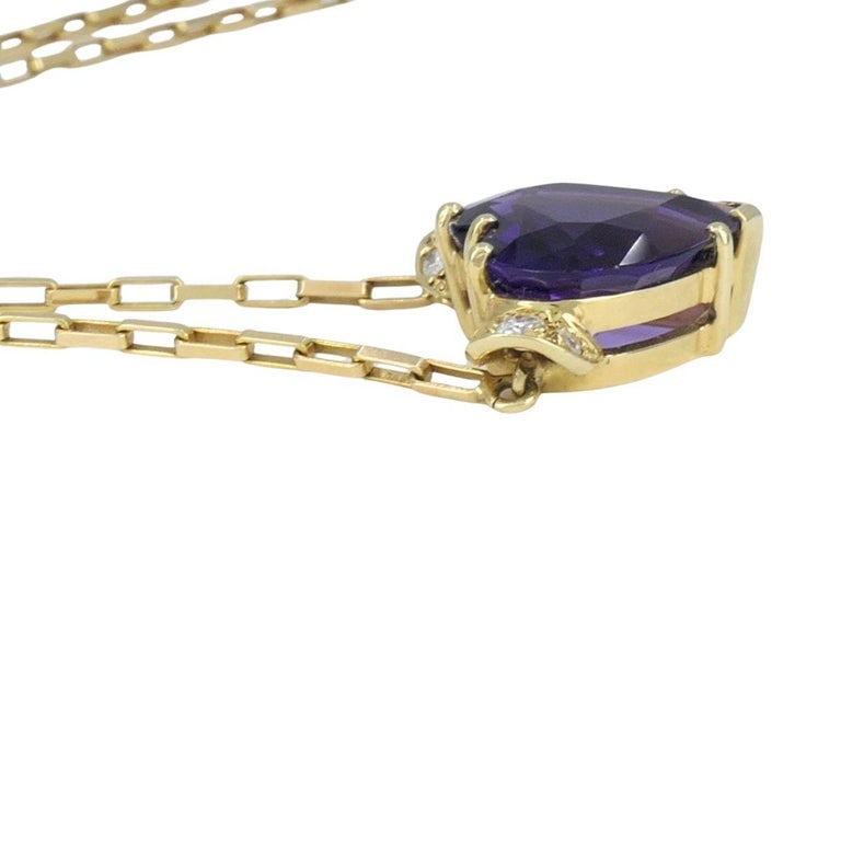 UnoAErre Italian 14k Gold Diamond Amethyst Heart Pendant Necklace - 6