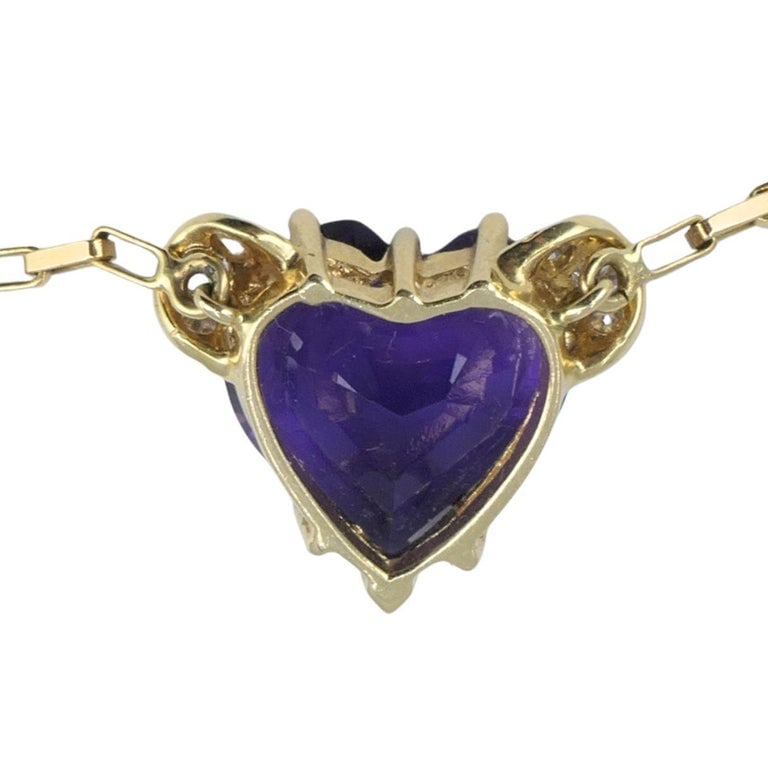 UnoAErre Italian 14k Gold Diamond Amethyst Heart Pendant Necklace - 7