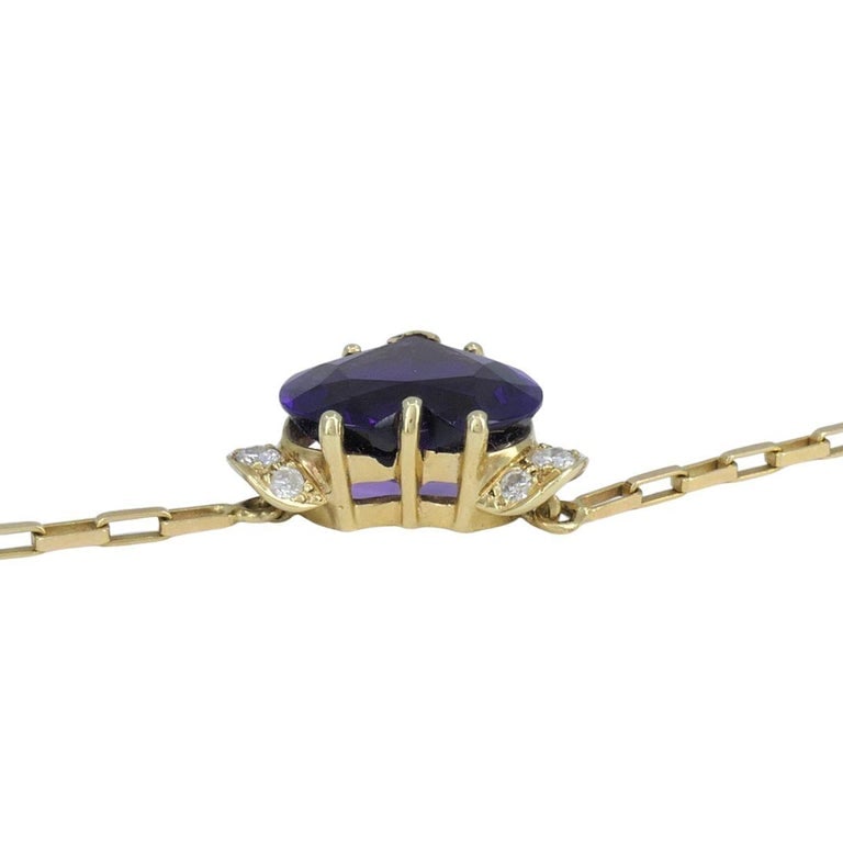 UnoAErre Italian 14k Gold Diamond Amethyst Heart Pendant Necklace - 8