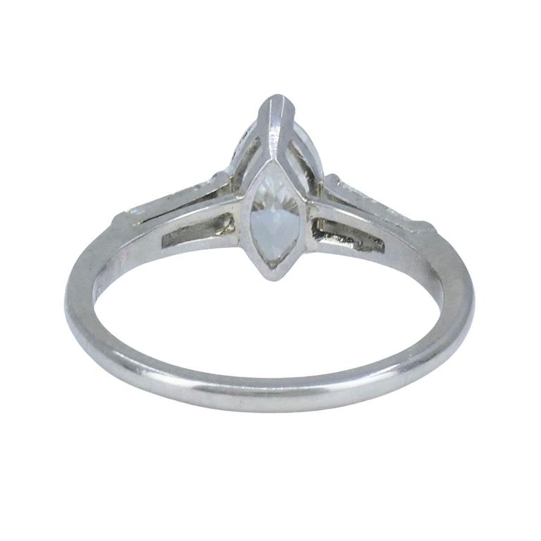 Vintage Platinum 1.07 Carat Marquise Diamond Three Stone Ring - 8