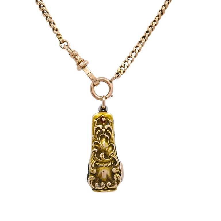 Antique 10k Gold Cigar Cutter Pendant 10k Gold Watch Chain Necklace - 3