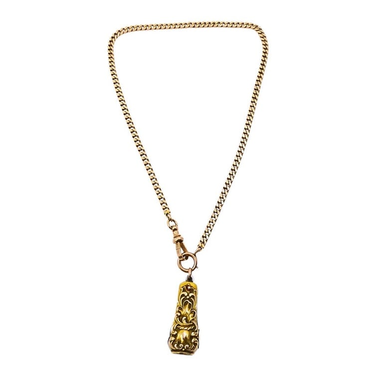 Antique 10k Gold Cigar Cutter Pendant 10k Gold Watch Chain Necklace - 4