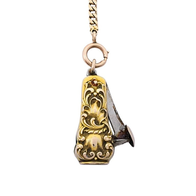 Antique 10k Gold Cigar Cutter Pendant 10k Gold Watch Chain Necklace - 5