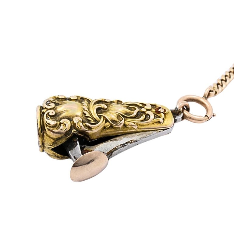 Antique 10k Gold Cigar Cutter Pendant 10k Gold Watch Chain Necklace - 6