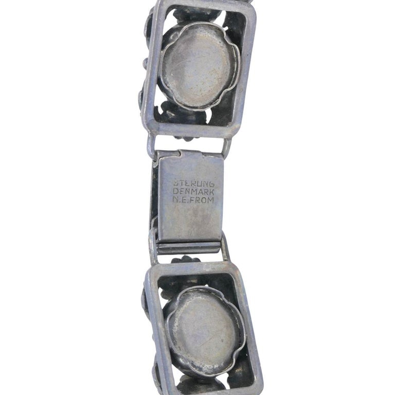 Vintage N.E. From Denmark Sterling Silver Bone Cabochon Bracelet - 3