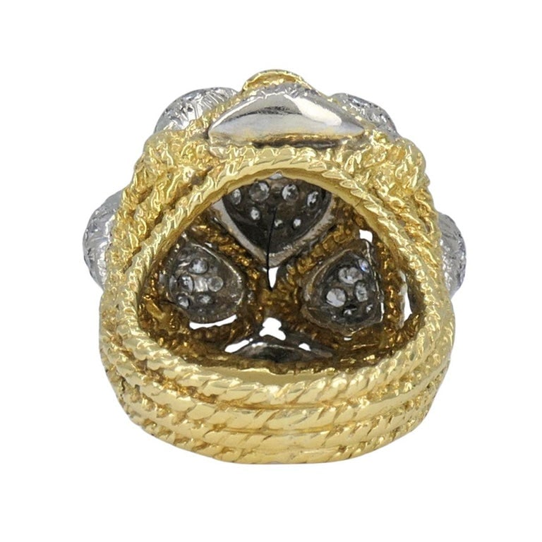 Vintage 18k Yellow Gold and 14k White Gold Diamond Dome Cocktail Ring - 8