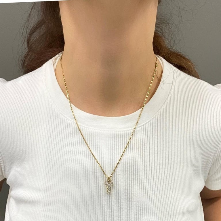 18k Diamond Key Pendant 14k Italian Gold Chain Necklace - 2
