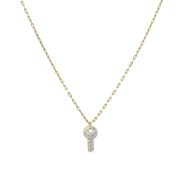 18k Diamond Key Pendant 14k Italian Gold Chain Necklace - 3