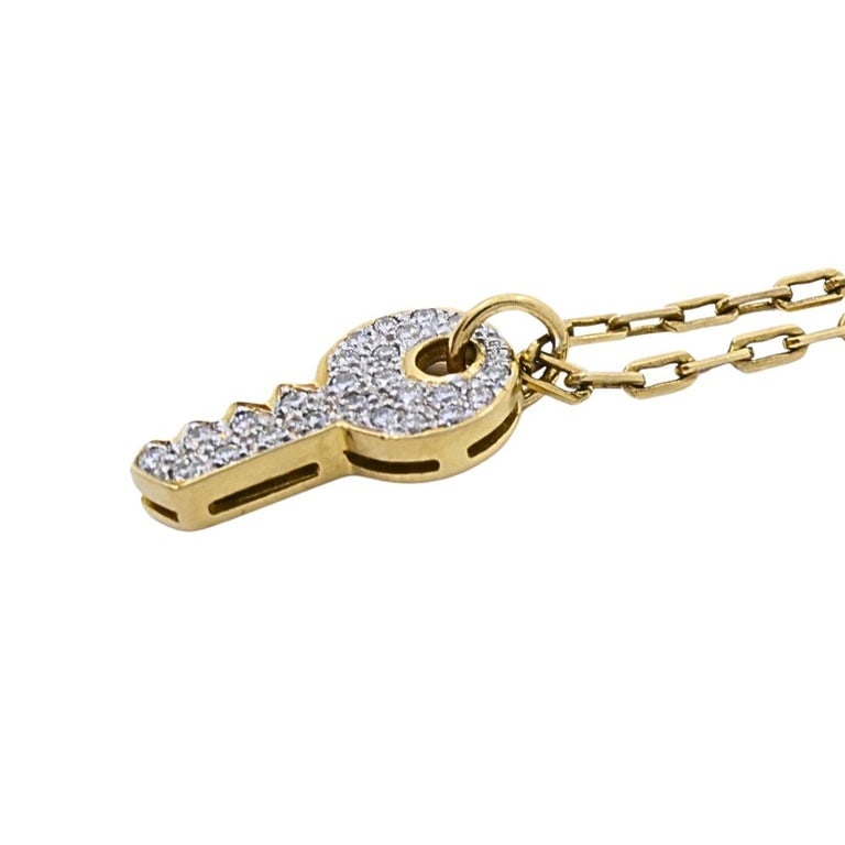 18k Diamond Key Pendant 14k Italian Gold Chain Necklace - 6