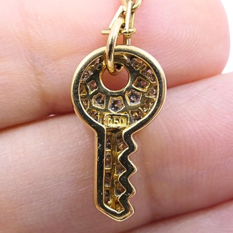 18k Diamond Key Pendant 14k Italian Gold Chain Necklace - 8