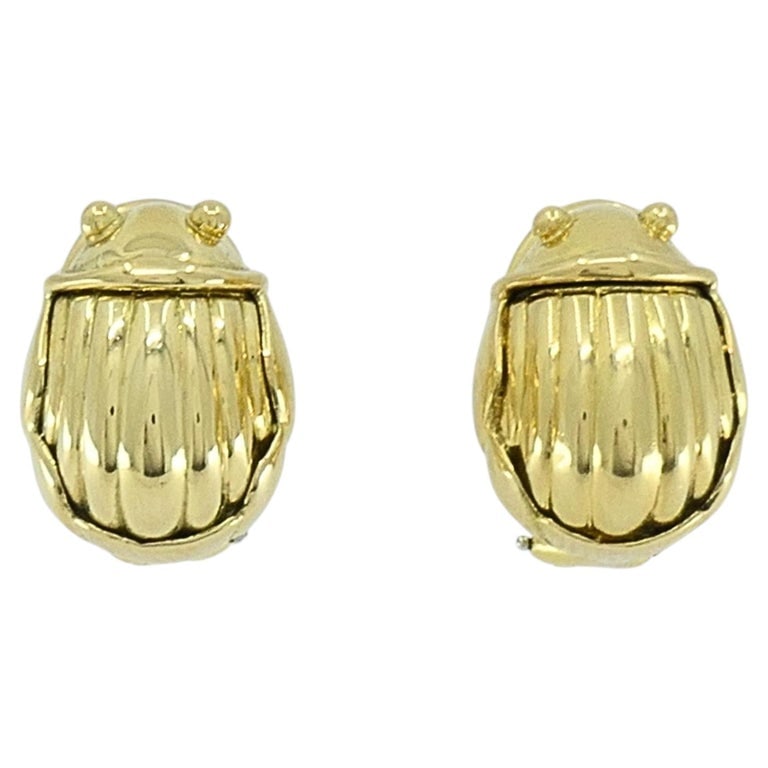 Tiffany & Co. 18k Yellow Gold Scarab Earrings, Circa 1993 (1 of 11)