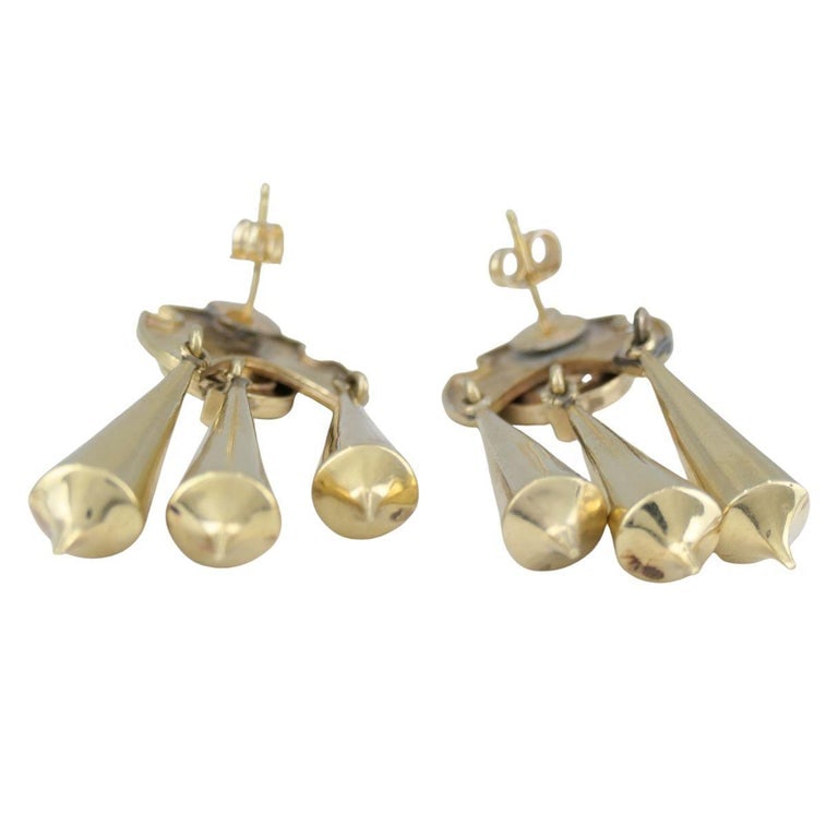 Victorian 14k Gold Enamel Seed Pearl Mechanical Drop Earrings - 11