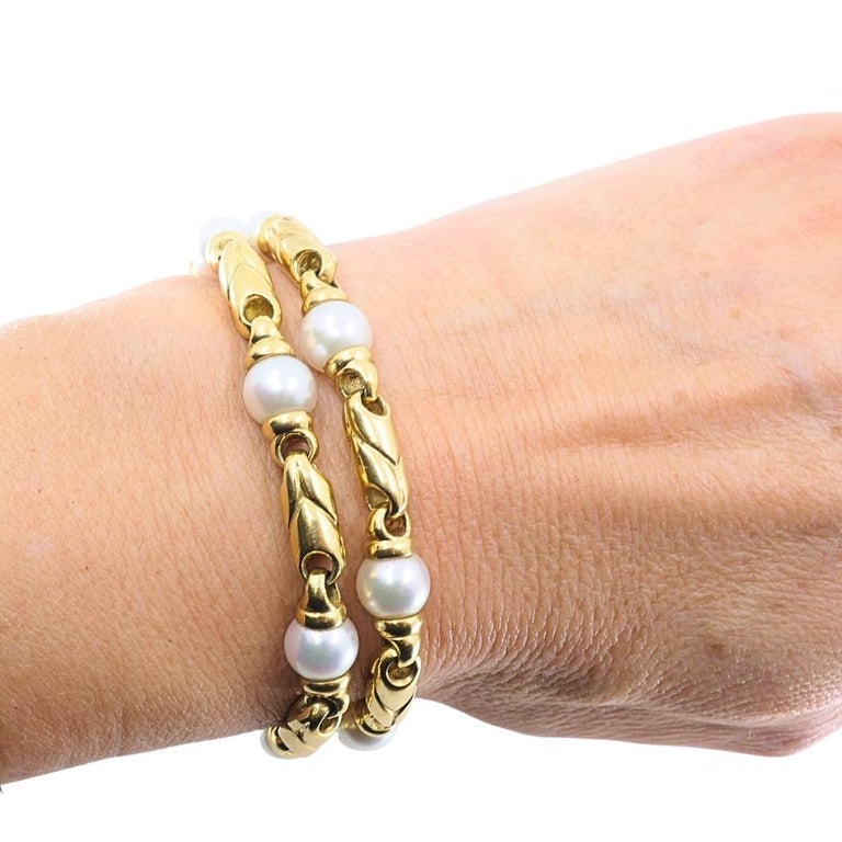Bvlgari Bulgari Passo Doppio Pearl 18k Gold Link Necklace - 9