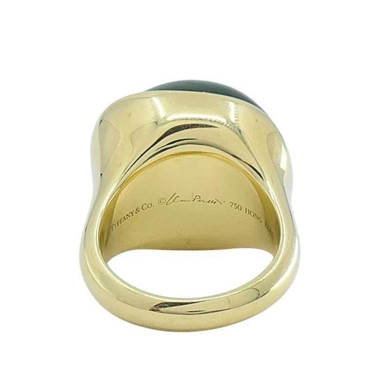 Tiffany & Co. Elsa Peretti 18k Gold Jade Cabochon Dome Ring - 10