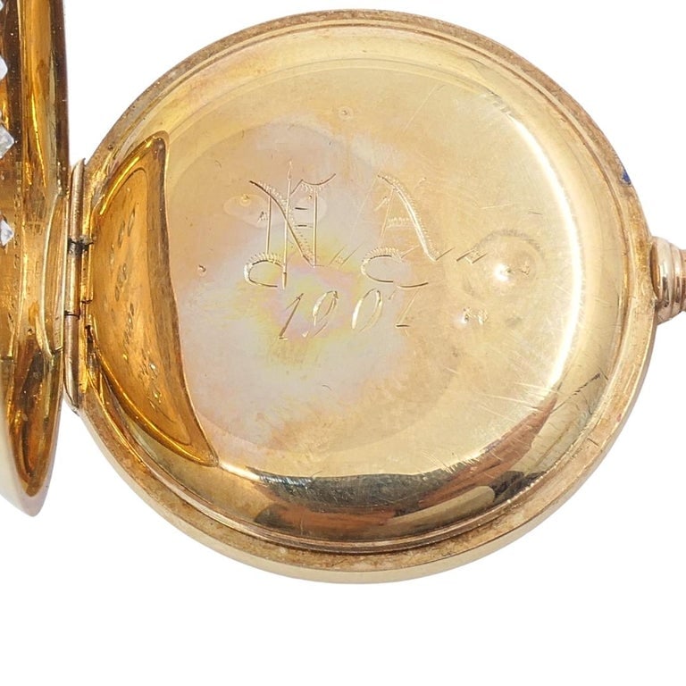 Antique Elgin 14K Gold Keystone Hunter Case Pocket Watch Diamond Butterfly - 10