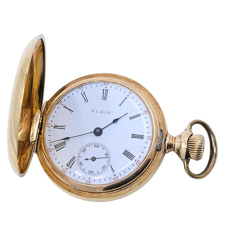 Antique Elgin 14K Gold Keystone Hunter Case Pocket Watch Diamond Butterfly - 9