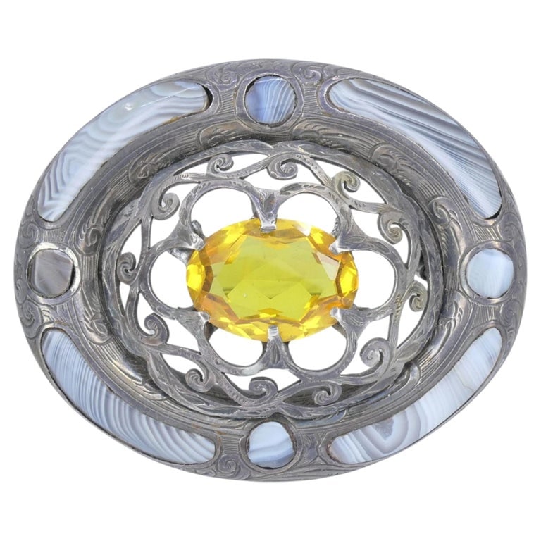 Antique Victorian Sterling Silver Agate Brooch Pendant (1 of 11)