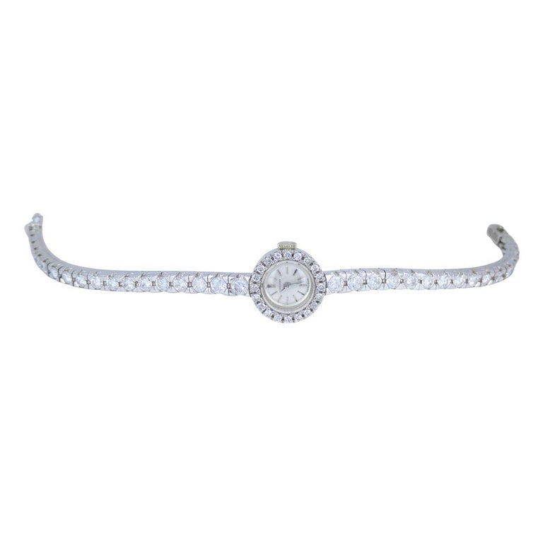 Vintage Longines Swiss 18k White Gold Diamond Lady's Wrist Watch - 10