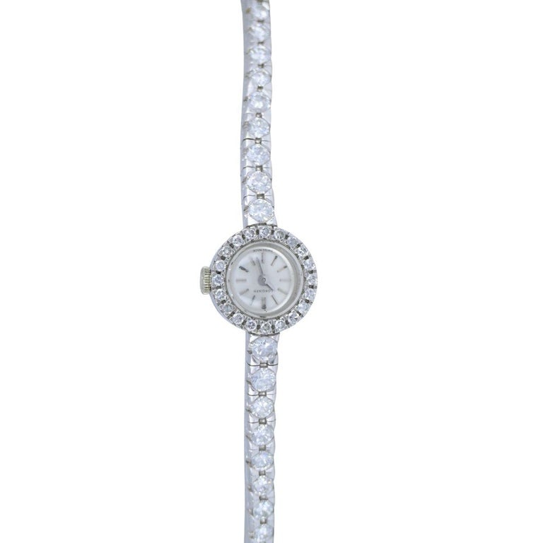 Vintage Longines Swiss 18k White Gold Diamond Lady's Wrist Watch - 11